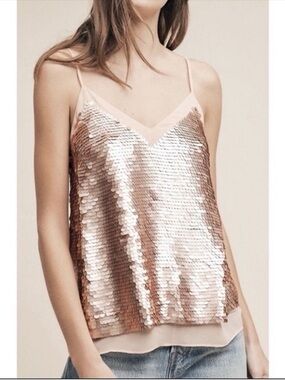 Moulinette Soeurs Anthropologie Pink Sequin Tank Top Size 0